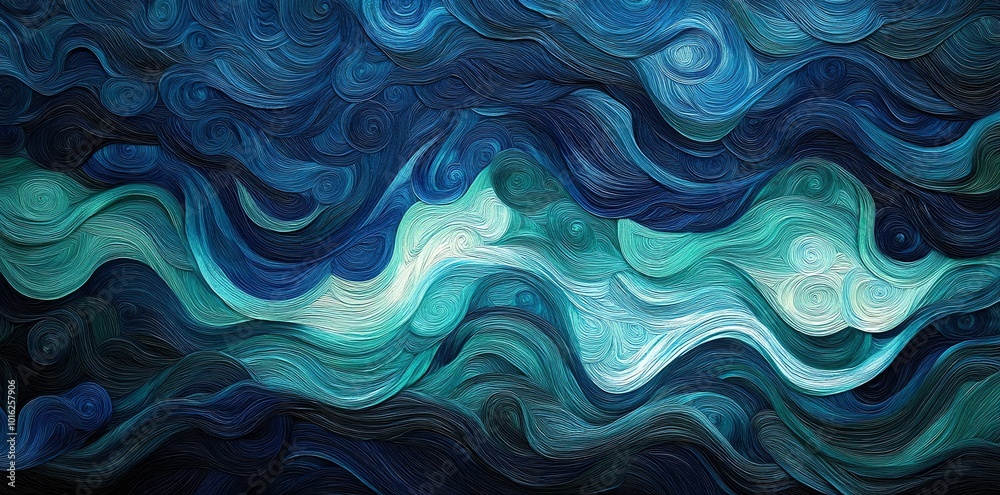 Obraz premium Abstract blue and green wavy pattern background.