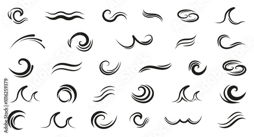 Wave shapes collection. Set of sea wave logo in black. Water wave icons collection