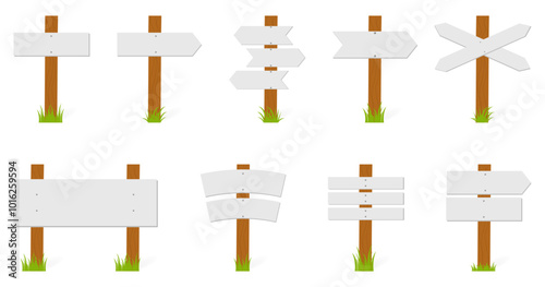 Wooden direction signpost with grass in a flat design
