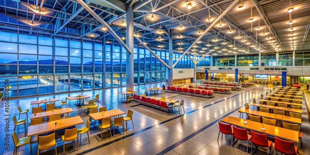 Aerial View of Empty Fast Food Restaurant in Athens Airport Departure Hall
