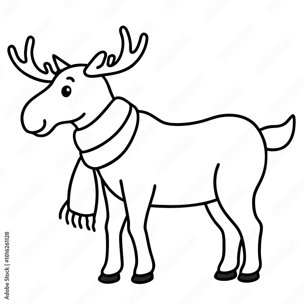 Moose in Scarf Standing in Snow - Vector Art Moose in Scarf Standing in Snow - Vector Art
