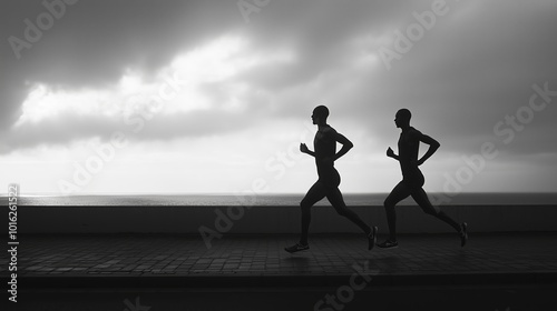 Wallpaper Mural Dynamic Silhouettes of Two Runners in Motion Torontodigital.ca