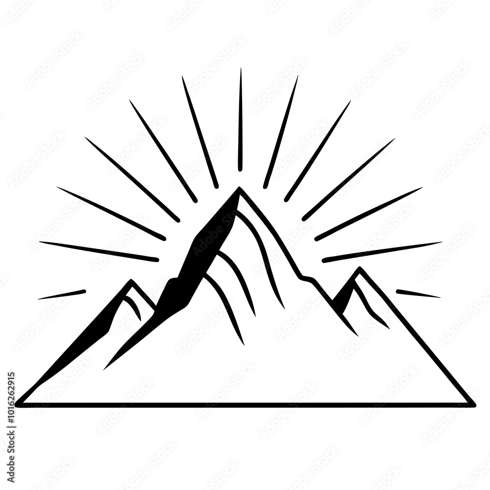 Obraz premium Mountain Silhouette with Sunburst Vector Art