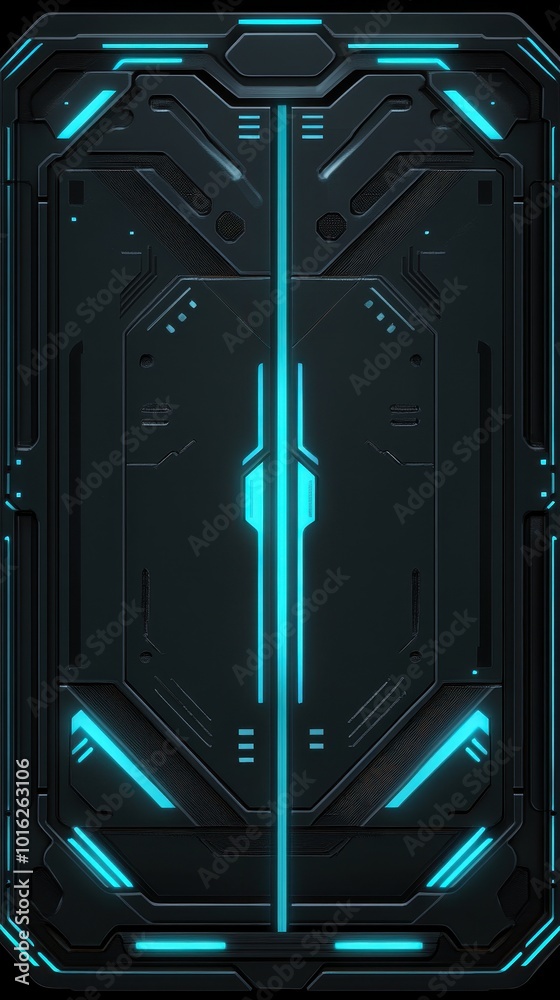 Obraz premium A sleek black panel with glowing blue lines highlights a modern design