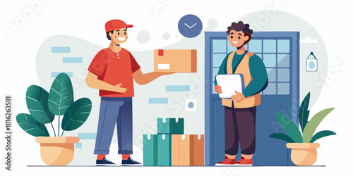 Efficient parcel delivery service concept with courier and recipient interaction at home entrance