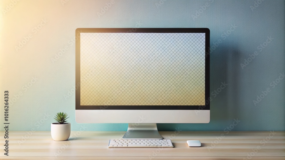 Fototapeta premium A modern, clean, and minimalist website design concept featuring a blank desktop screen with a subtle grid pattern and soft gradient background colors.