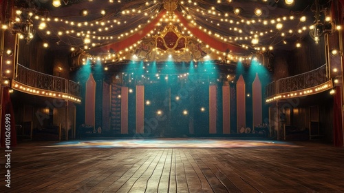 Fantasy Theater Stage with Drapes and Lights: Dimensional Background for Award Shows and Performances