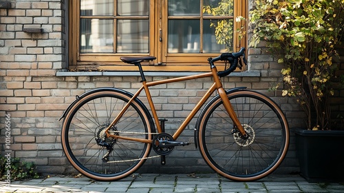 Bicycle mockup leaning against brick wall natural light perfect for outdoor product branding