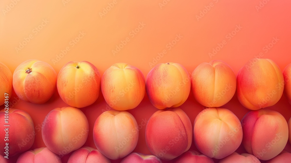 A Row of Ripe Peaches Against a Peach-Colored Background A Row of Ripe Peaches Against a Peach-Colored Background