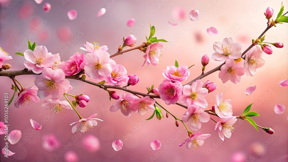 Beautiful Sakura Blossom Background with Falling Petals for Elegant Floral Design Beautiful Sakura Blossom Background with Falling Petals for Elegant Floral Design