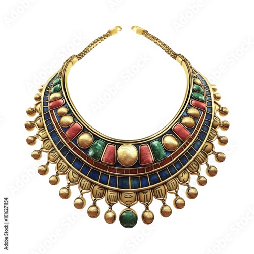 Intricately designed statement jewelry necklace on display
