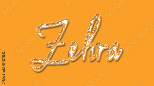 3D Thick Transparent Liquid text effect of name Zehra on Yellow Background. photo