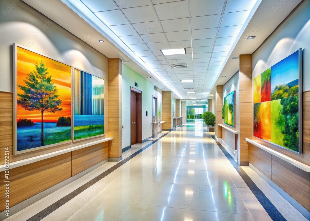 Bright and Modern Hospital Corridor: A Clean, Inviting Healthcare Environment Bright and Modern Hospital Corridor: A Clean, Inviting Healthcare Environment