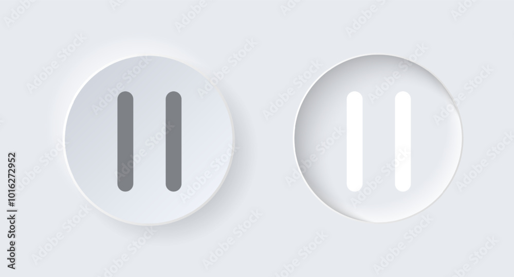 Neumorphic round on and off button for interface application or web design. Simple elegant luxury neumorphism trendy designs element UI components isolated on white background. Neumorphic round on and off button for interface application or web design. Simple elegant luxury neumorphism trendy designs element UI components isolated on white background.