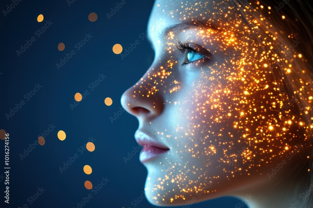 Girl with sparkling light on her face