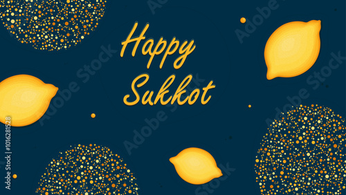 Happy Sukkot design with lemons.Greeeting card, vector illustration. photo