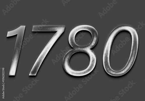 Chrome metal 3D number design of 1780 on grey background. photo