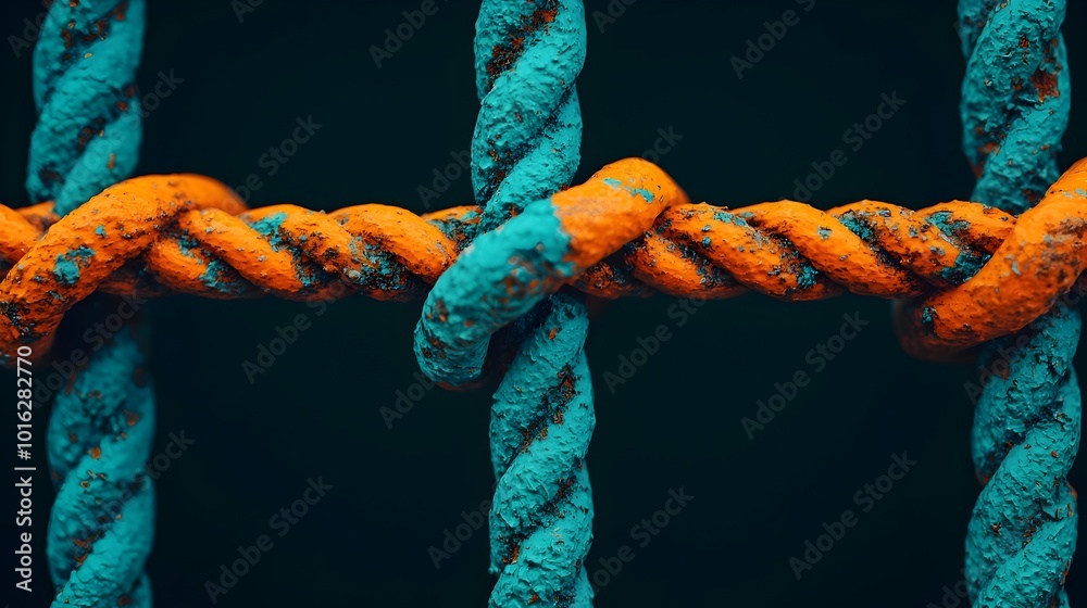 An abstract representation of tangled twisted ropes illustrating the ...