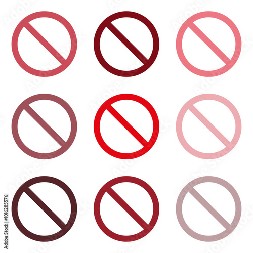 Prohibition signs in different colors. Set of prohibition signs. Prohibition signs.