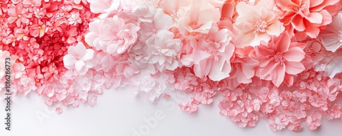 A harmonious blend of 3D flowers and watercolor textures, with soft, flowing petals in shades of pink, coral, and peach, creating a refined and elegant floral design for a wallpaper or background. #1016286773