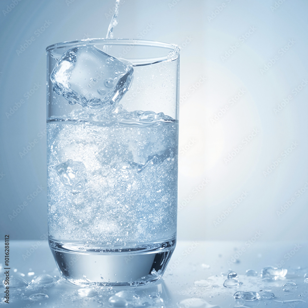 transparent glass with water and ice on a light background side view, Al Generation transparent glass with water and ice on a light background side view, Al Generation