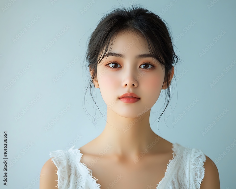 Portrait Illustration of a Woman with Long Black Hair Wearing a White Lace Dress Portrait Illustration of a Woman with Long Black Hair Wearing a White Lace Dress