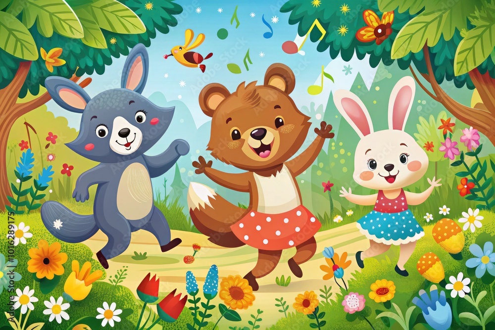 Naklejka premium Cute Dancing Animals Vector Illustration for Childrenâ€™s Books and Educational Materials