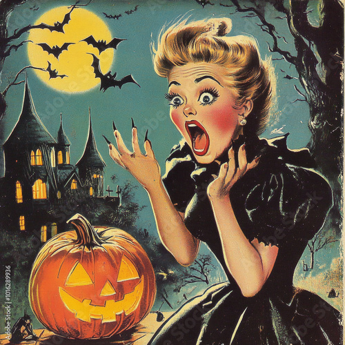 1950s_halloween_card_vintage_lady_screaming