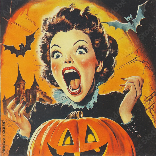 1950s_halloween_card_vintage_lady_screaming