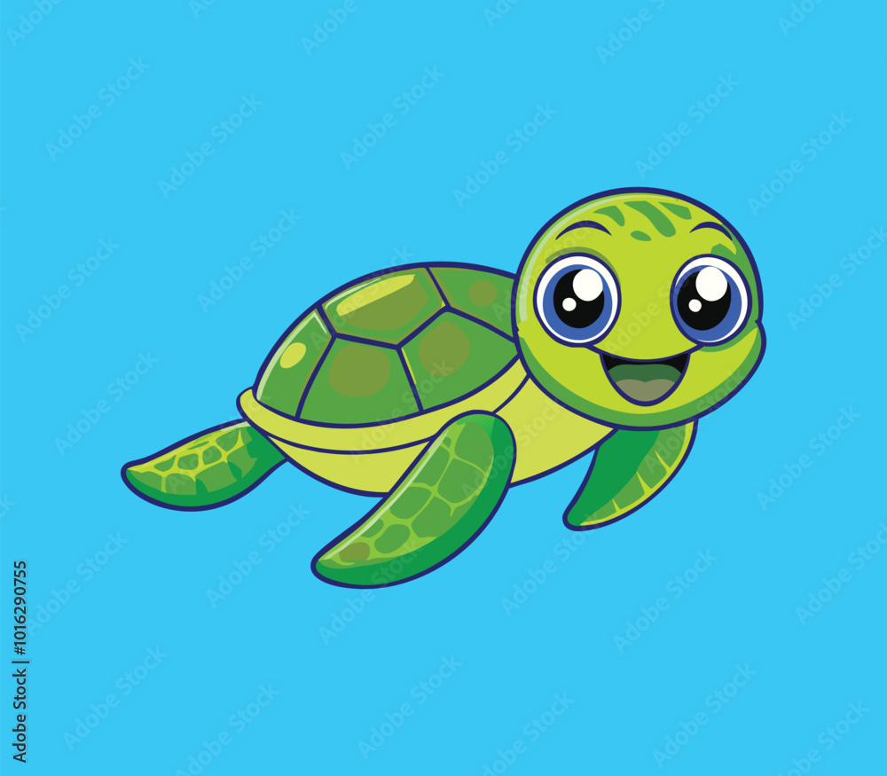 Fototapeta premium Smiling Sea Turtle Cartoon Vector Illustration Design.