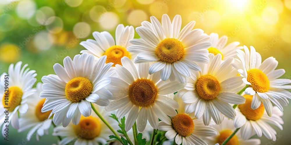 Fototapeta premium Daisies in Bloom: Stunning White Petals with Yellow Centers for Vibrant Wallpaper Designs