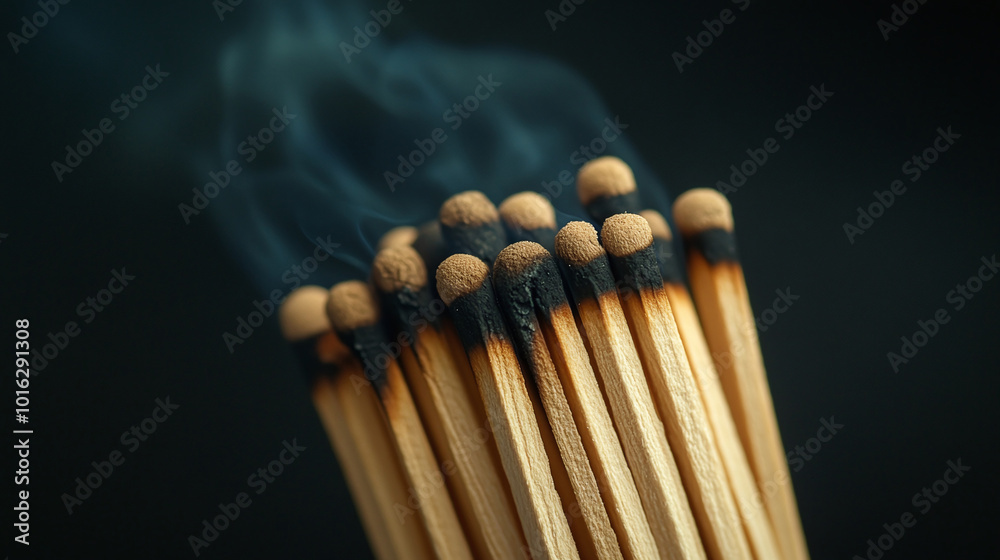 Matchsticks, partially burned, arranged against a dark background Matchsticks, partially burned, arranged against a dark background