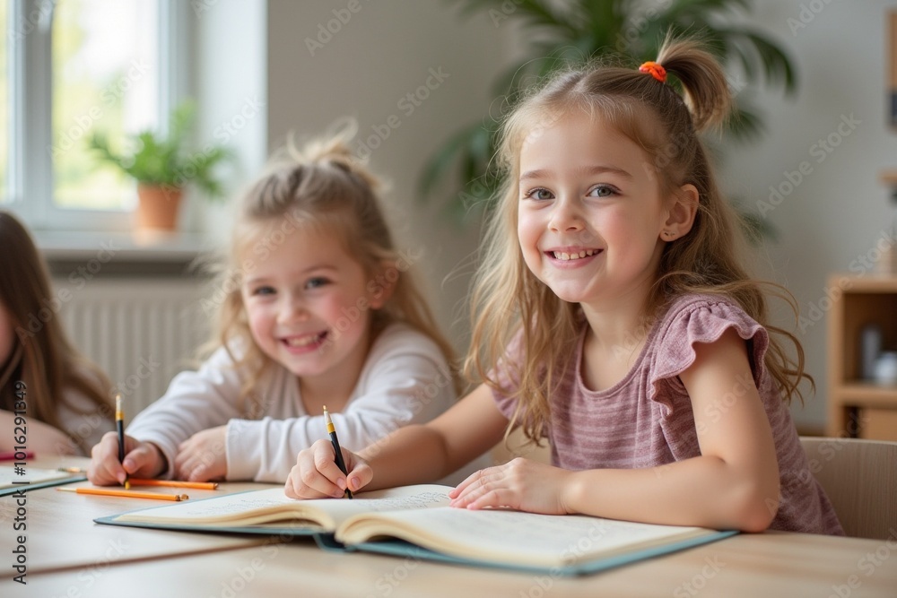 A mother and a child, children drawing a picture. A mother and a child, children drawing a picture.