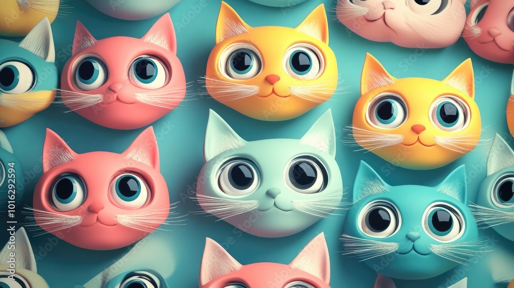 Seamless Pattern of Cute Cartoon Cats with Big Eyes 3d animation Seamless Pattern of Cute Cartoon Cats with Big Eyes 3d animation