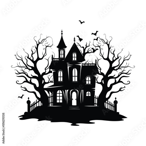 PrintHaunted house silhouette vector. photo