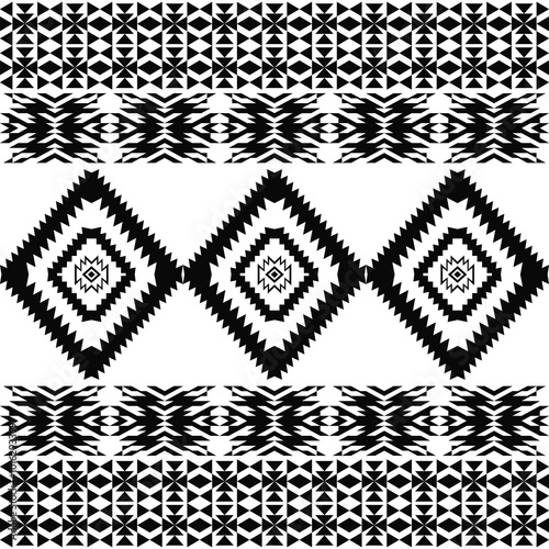 American seamless black white tribal ethnic native pattern.Traditional Navajo,Aztec,Apache,Southwest style fabric pattern.Abstract vector motif.For fabric,clothing,blanket,carpet,woven,wrap,decoration