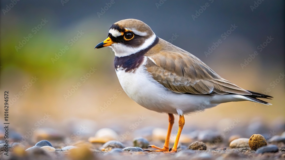High angle view of a common ringed plover Charadrius hiaticula on the shore High angle view of a common ringed plover Charadrius hiaticula on the shore