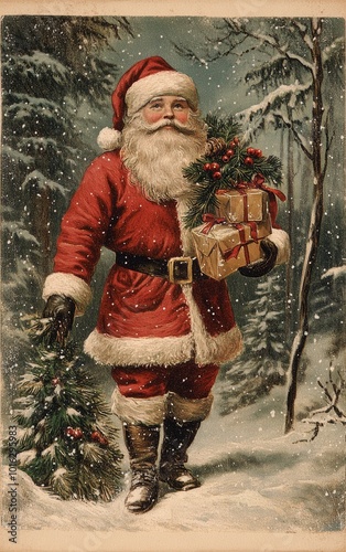 Old-fashioned greeting Christmas Card. ai generated