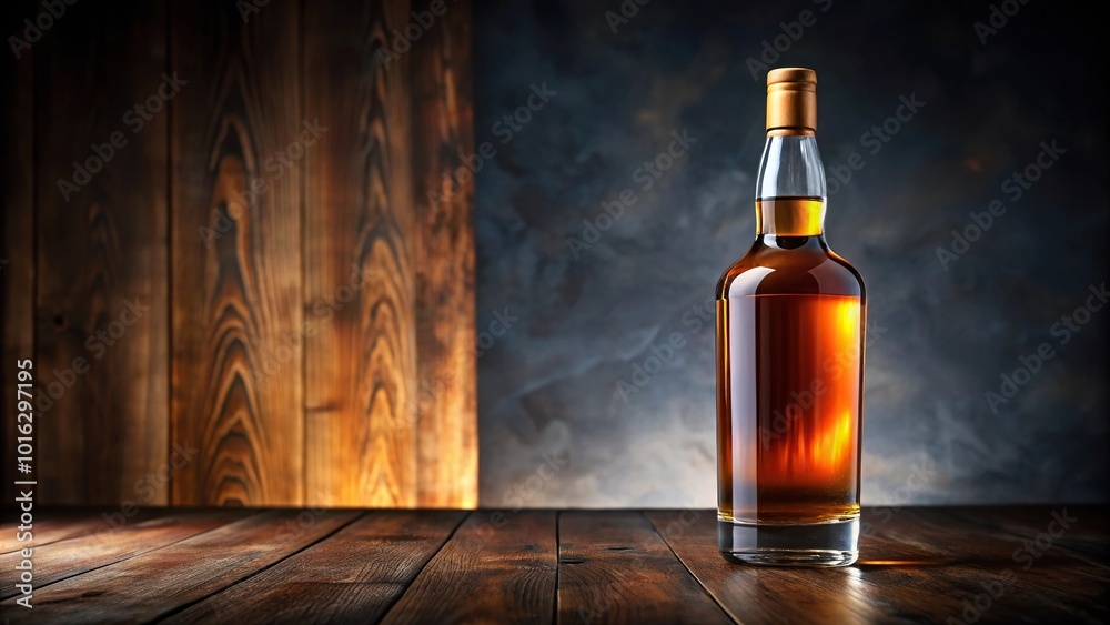Medium shot of a bottle of whiskey Medium shot of a bottle of whiskey