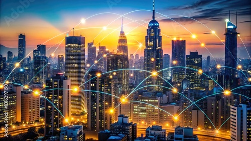 Wallpaper Mural Dusk City Skyline with Luminous Data Streams - Futuristic Urban Landscape Photography Torontodigital.ca