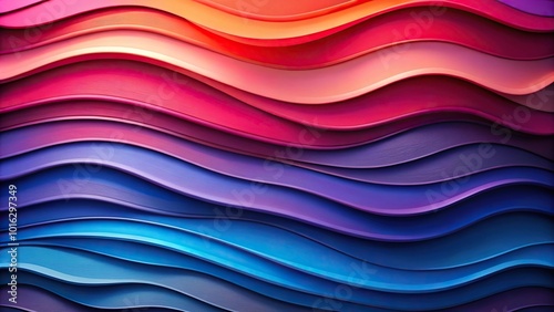 Abstract wavy background gradient of colors in red purple blue and peach layered paper effect Close-Up