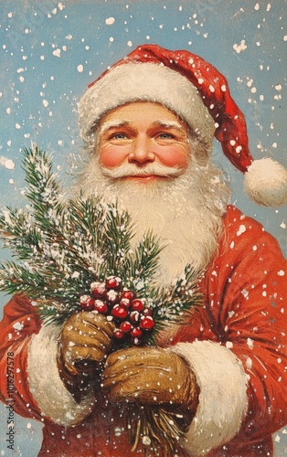 Old-fashioned greeting Christmas Card. ai generated