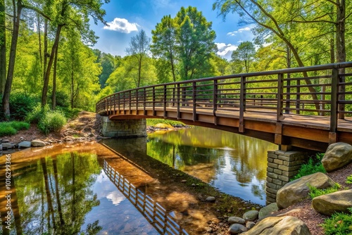 Medium shot of bridge over Torrence Creek in Huntersville North Carolina