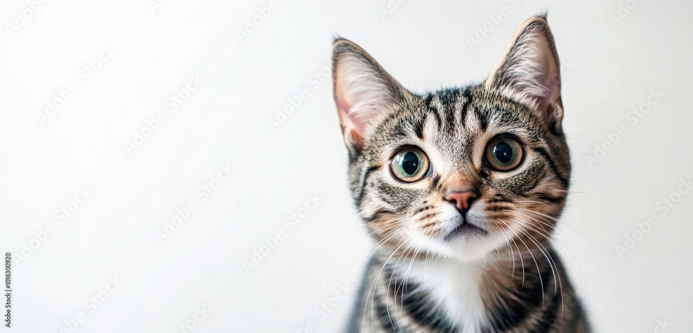 Obraz premium photography, portrait of a cute tabby cat tabby, white isolated background, copy space.