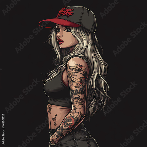 Anime Pin-Up Girl Tattoo Logo Vector Illustration