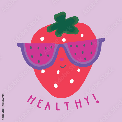 Strawberry funny character logo with sunglass style