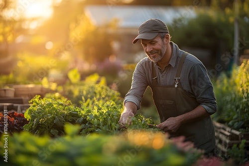 Retiree Tending Vibrant Garden in Countryside Home Symbolizing Fulfillment and Joy