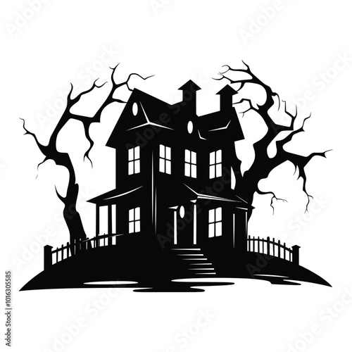 PrintHaunted house silhouette vector. photo