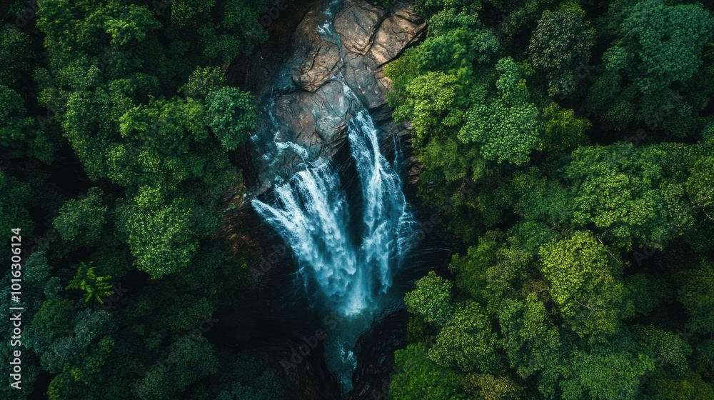 Aerial View of Waterfall in Lush Forest Aerial View of Waterfall in Lush Forest