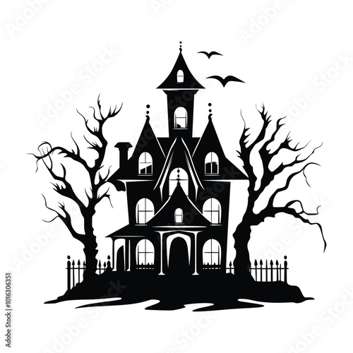 PrintHaunted house silhouette vector.